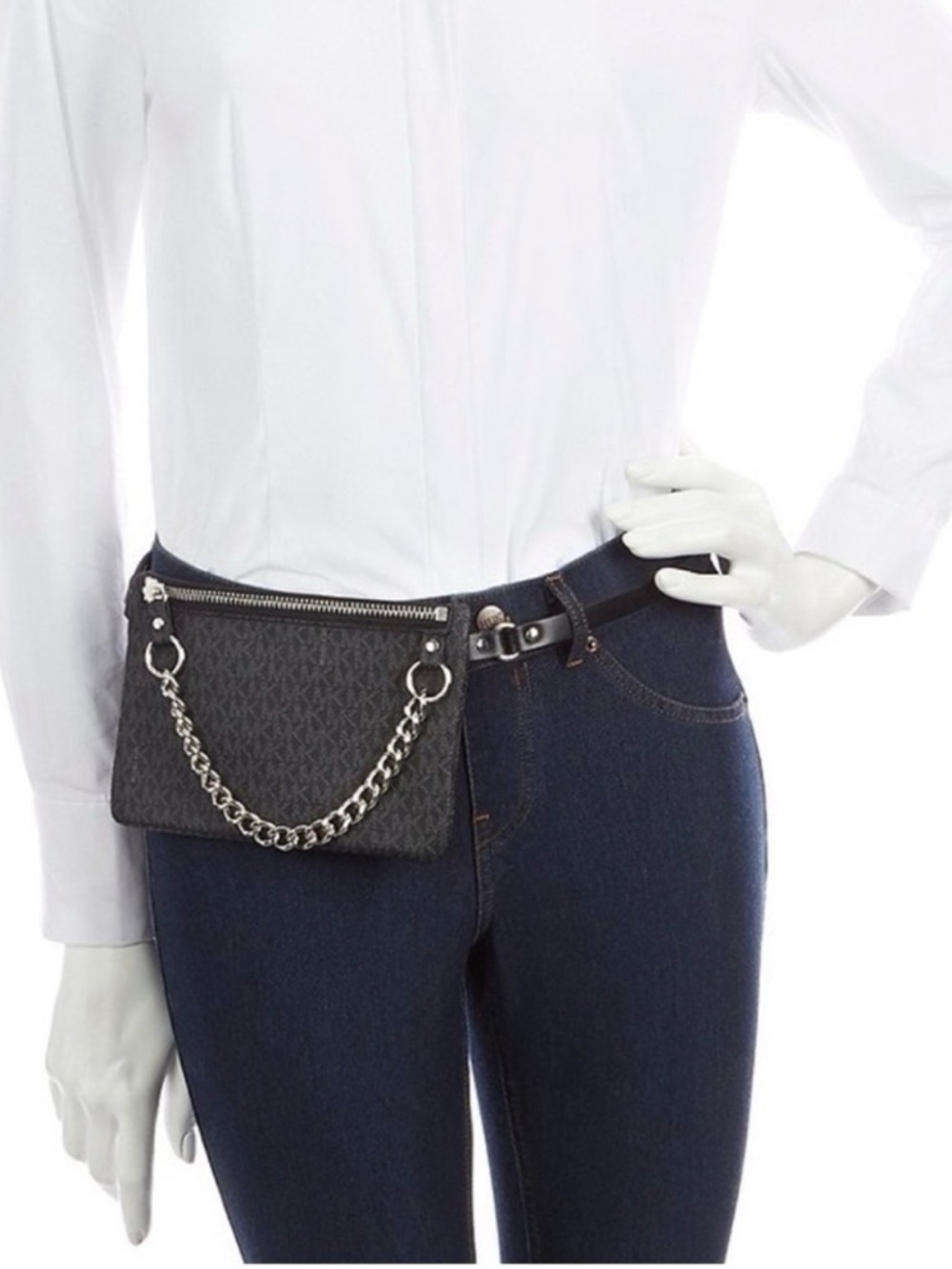 Micheal Kors Black Monogram Chain Belt Bag